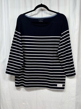 Talbots Shirt Womens XL Breton Stripe Tee Blue White Crew Neck 3/4 Sleeve Preppy